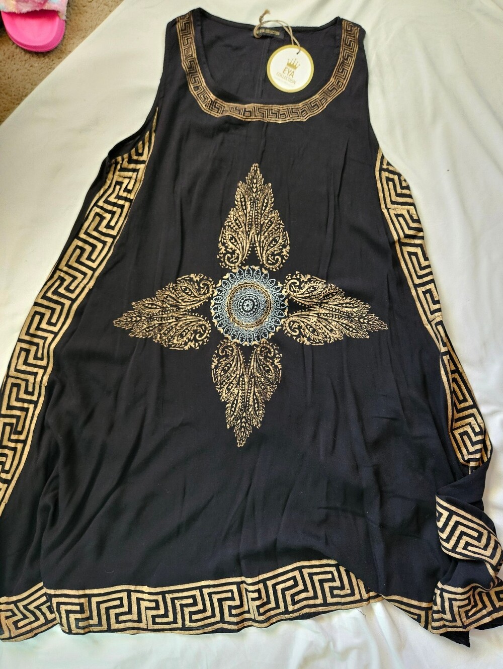 NWT Eya Collection Womens Black & Gold Design Sleeveless Lightweight Dress O/S